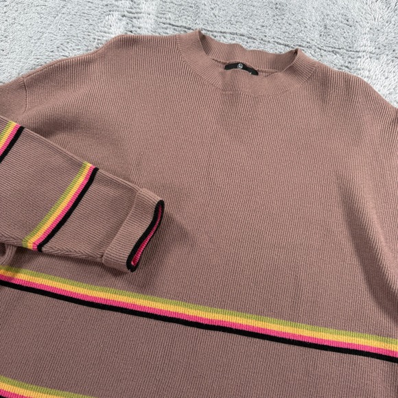 LILLUSORY Sweaters - LILLUSORY Striped Ribbed Sweater Womens Large Brown Crewneck Excellent LS0123